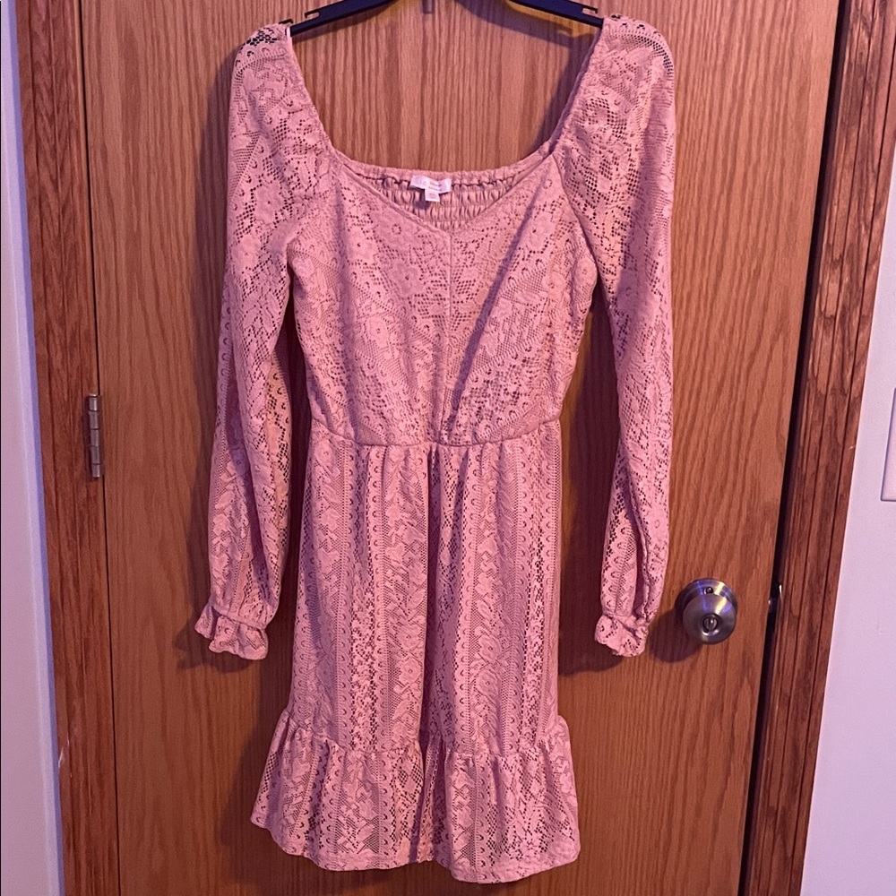 LC Lauren Conrad Pink Lace Midi Dress